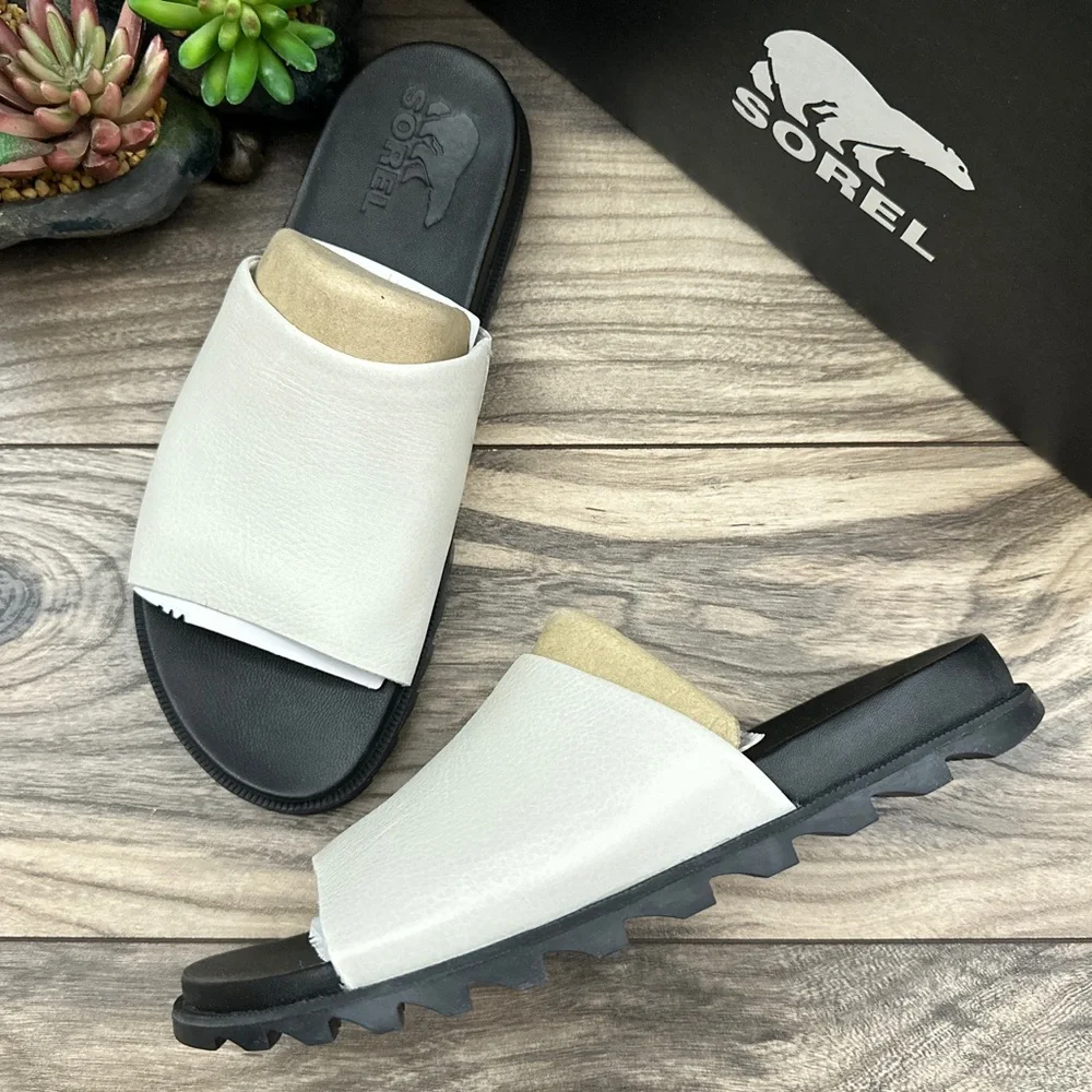 NIB Sorel Roaming Decon Leather Slide Sandal Sea Salt - Picture 1 of 12